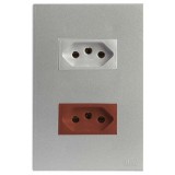 Conjunto Tomada Duplo 1 10a Prata + 1 20a Vermelho Separado 4x2 - RECTA PRATA SATIN FOSCO
